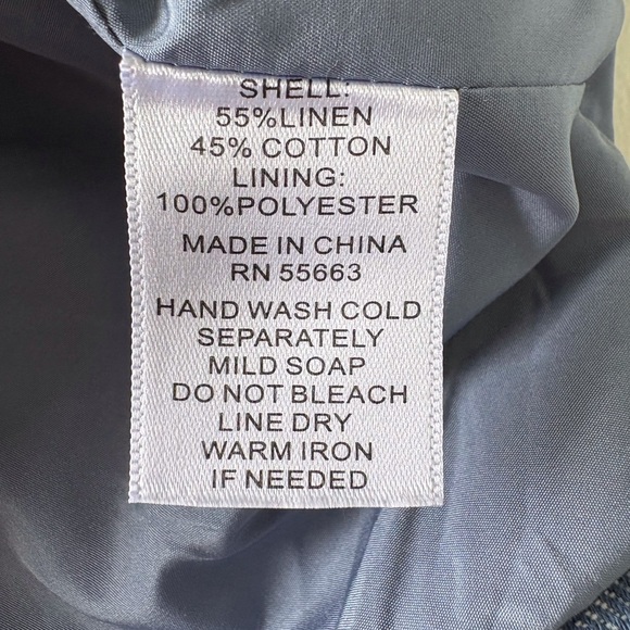 Tahari XL Cotton Linen Blend Pinstripe Vest Buttons Denim look Fabric Lined - Picture 6 of 8